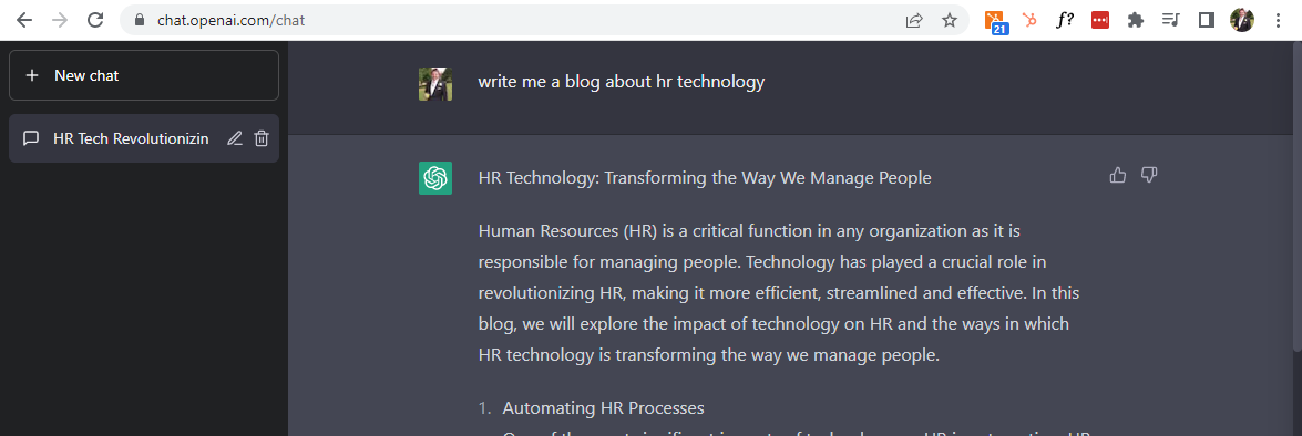 I asked ChatGPT to generate a HR Tech blog post for me