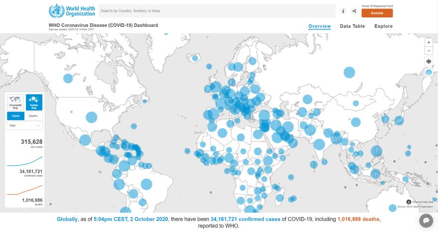 World Health Organization Map COVID-19 Cases