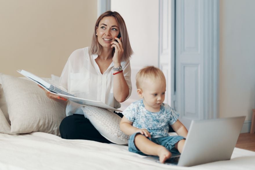 Employee experience remote working woman with child